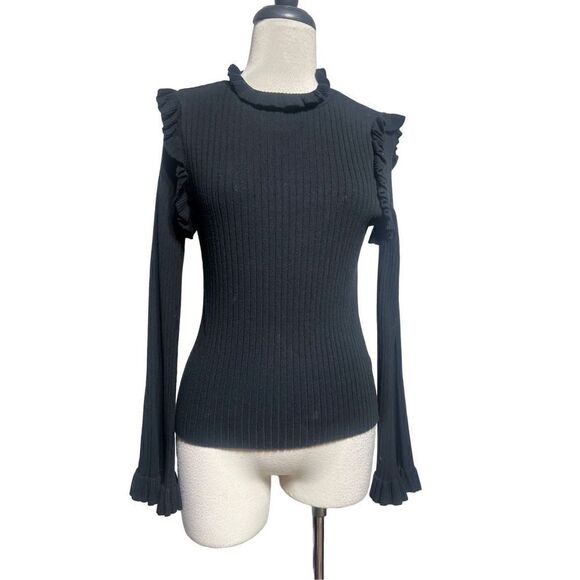 Line & Dot Black Ribbed Long Trumpet Sleeve Sweater Size Small - Picture 1 of 5